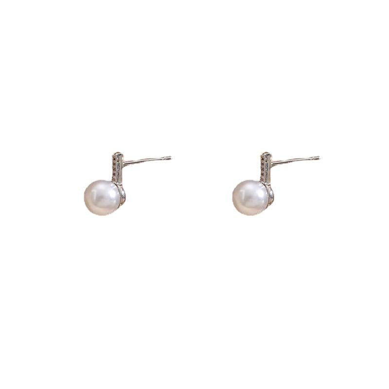Wholesale Silver Needle Stud Earrings with Diamonds and Pearls